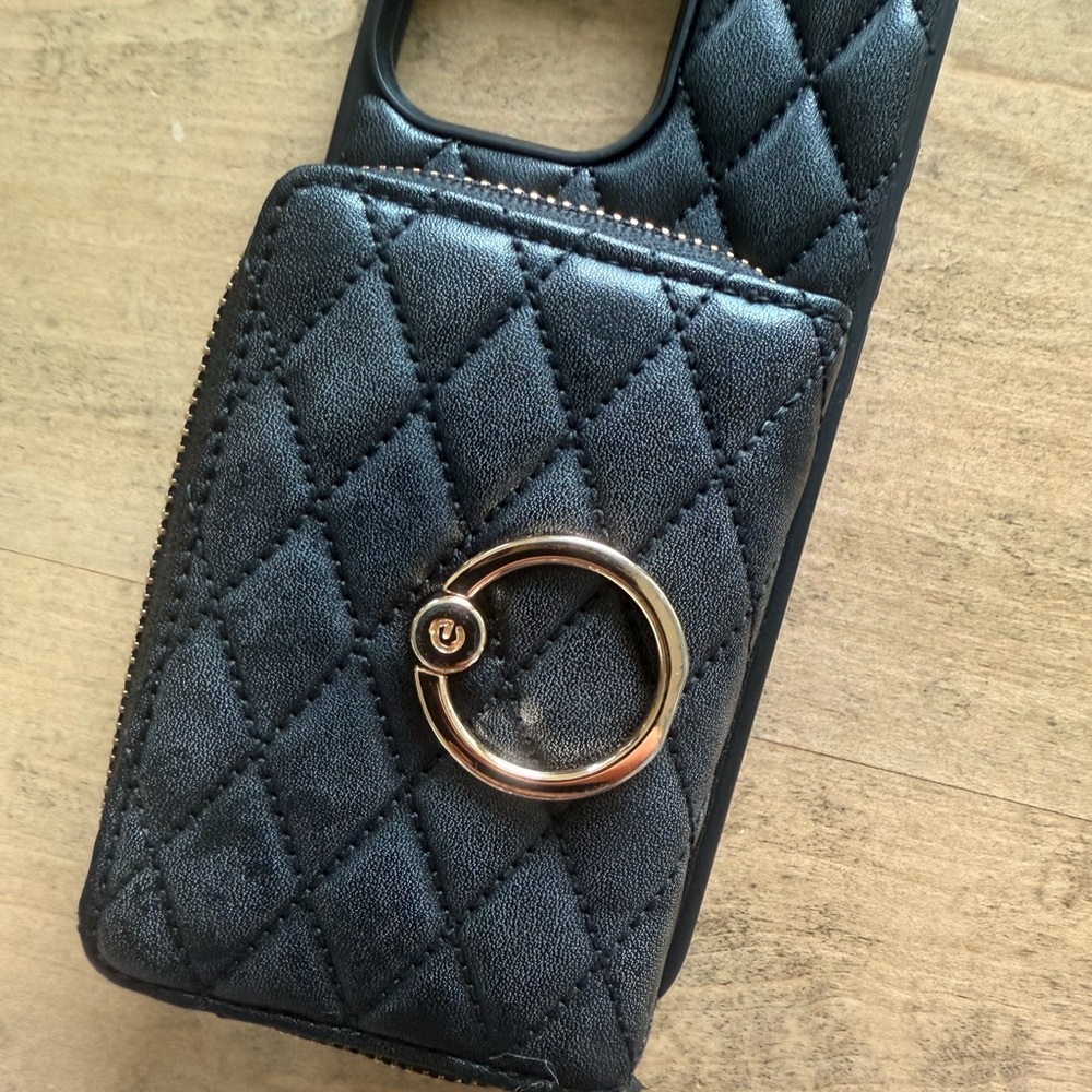 Quilted Black Phone Case with Ring Holder for iPhone 16 pro max. Gently used